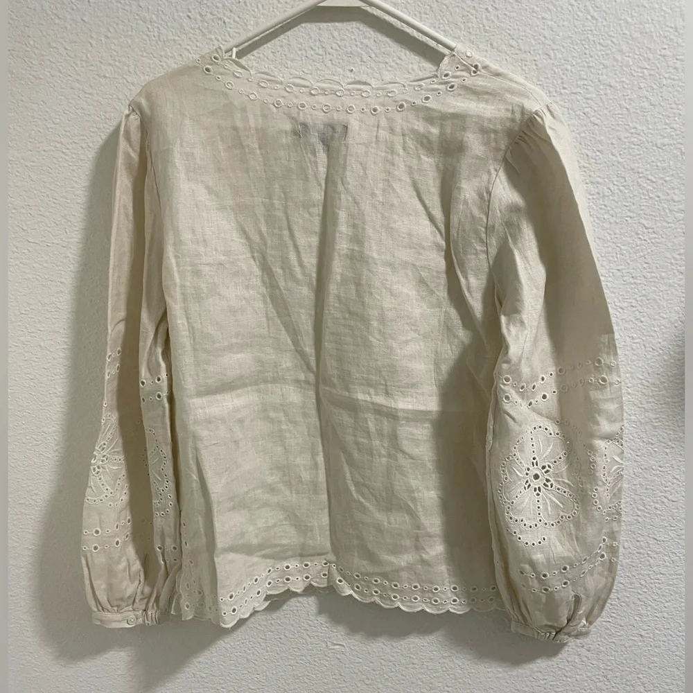 J. Crew Elegant linen Cream Lace Trim Blouse
